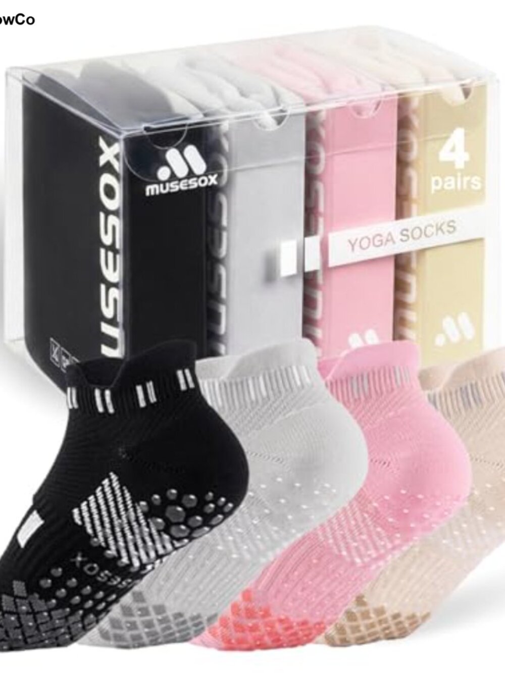 Non-Slip Grip Pilates Yoga Barre Ankle Socks for Women, 4 Pairs